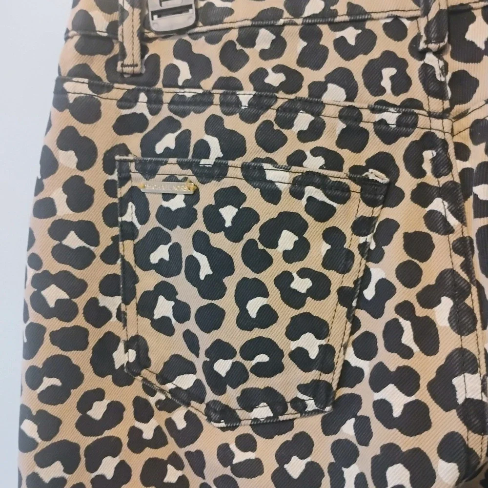 Michael Kors Womens Leopard Print Straight Leg Cropped Jeans Tan Black Size 4